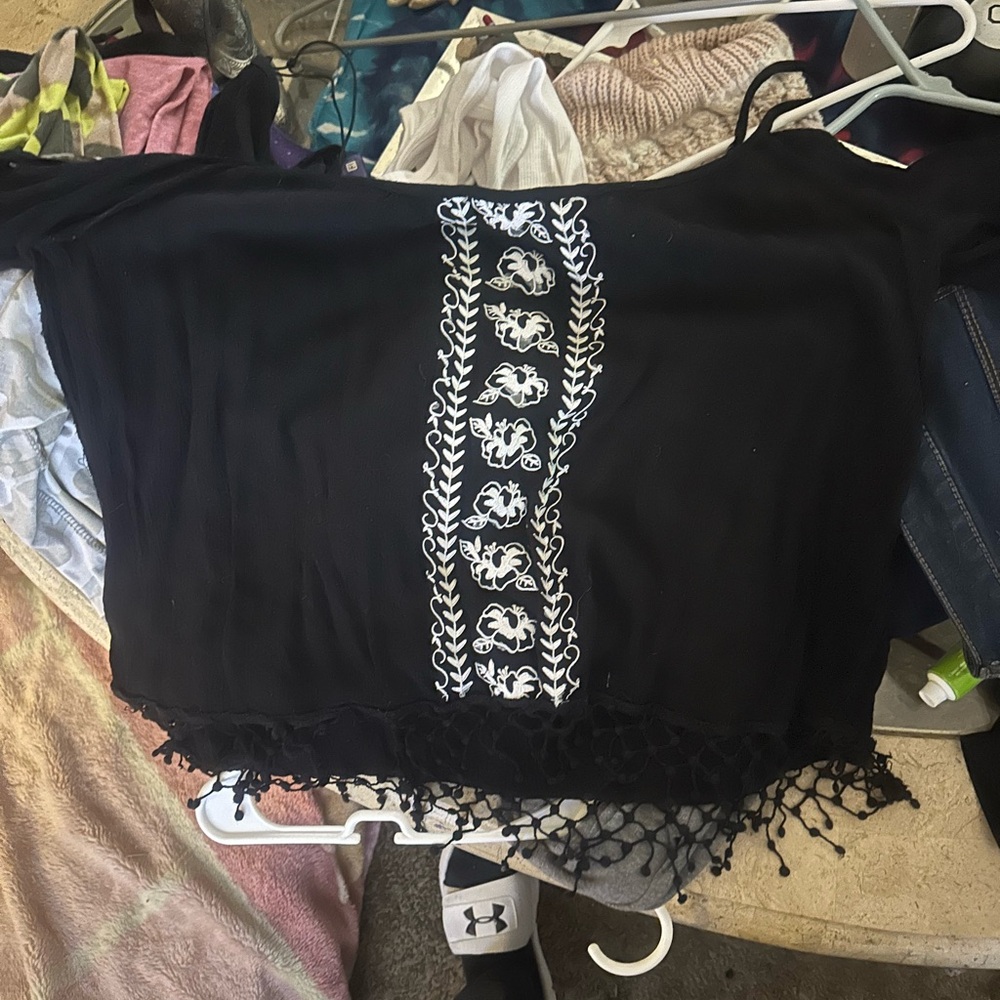 Black Embroidered Women's Top